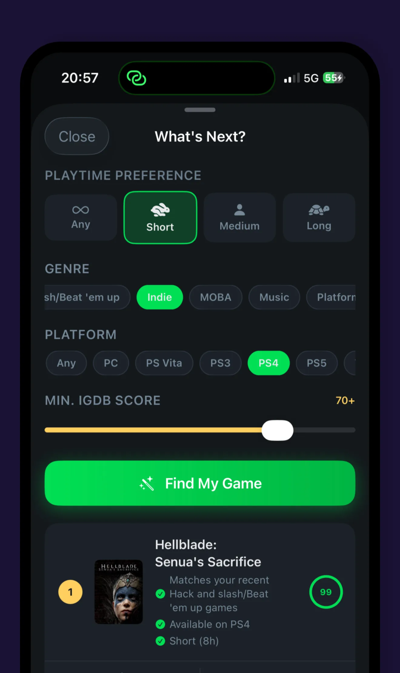 Backloggr discover screen with trending and upcoming video games